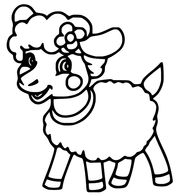 Little Sheep with a Flower Coloring Page