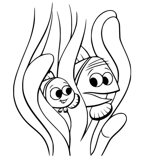 Marlin and Nemo in the Sea Anemone Coloring Page