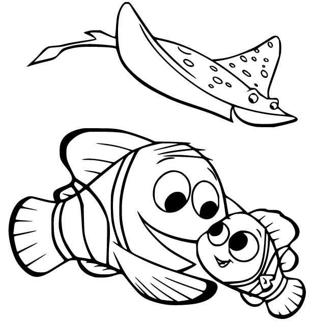 Marlin y Nemo con el señor Ray de Buscando a Nemo