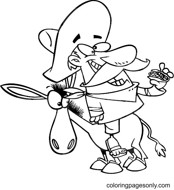 Mexican Man Eating A Taco On A Mexican Donkey Coloring Page