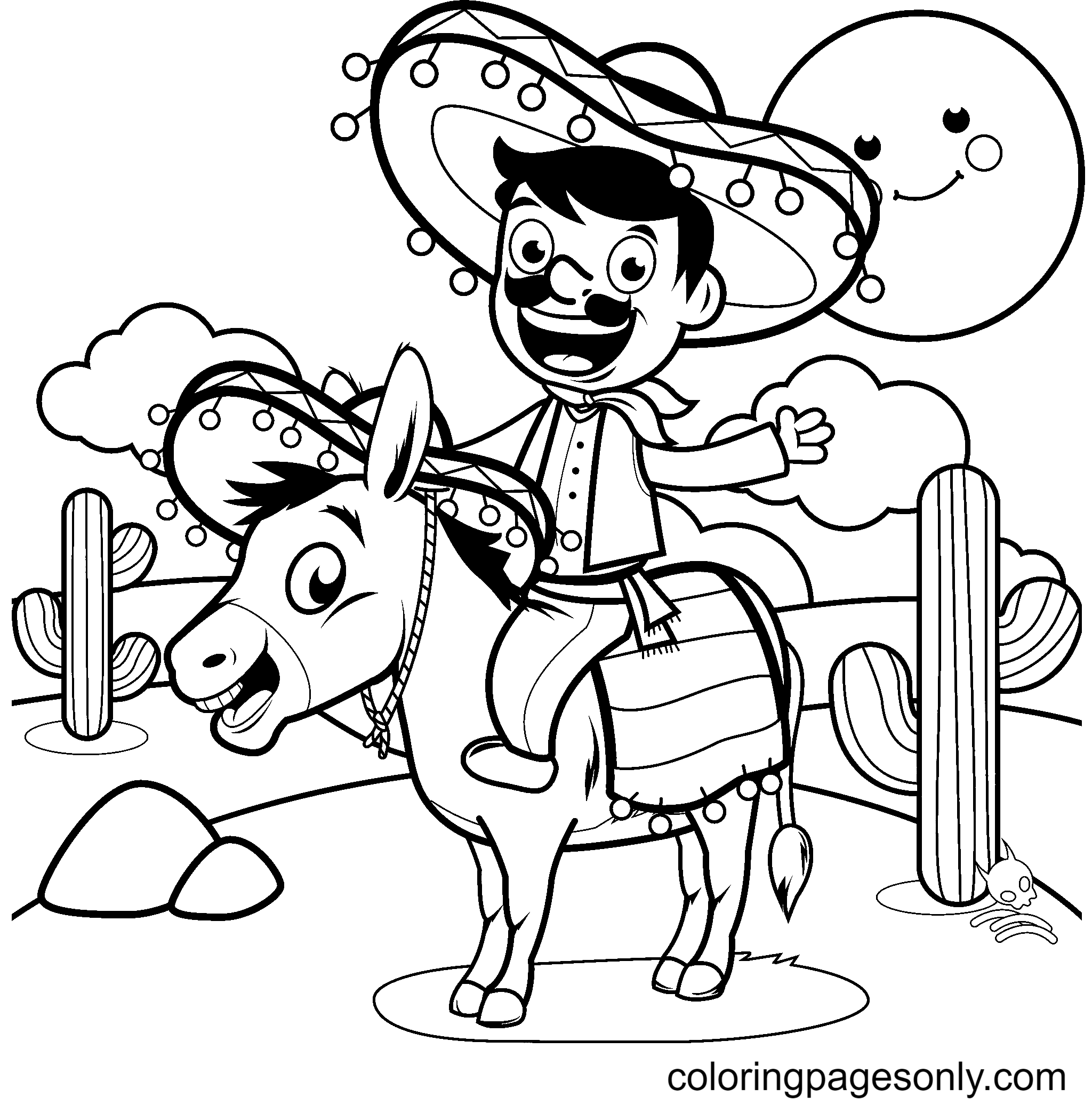 Mexican Man with Donkey Coloring Page