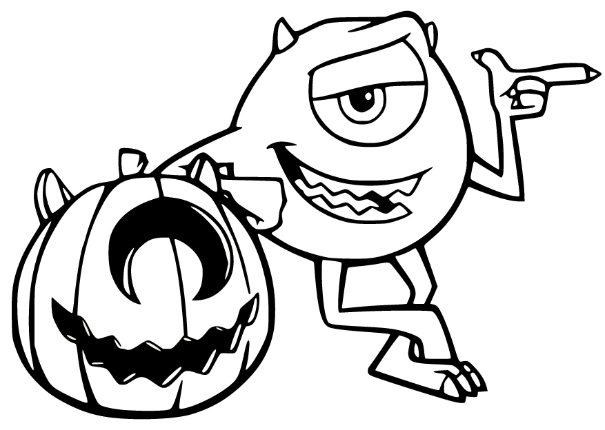 Mike with Pumpkin Coloring Page