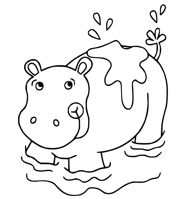 Naughty Hippo Playing in the Water Coloring Page