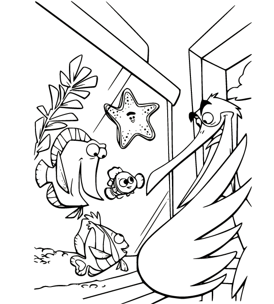 Nigel and the Fish Tank Coloring Page