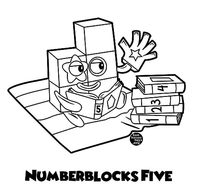 Numberblocks Five with Books Coloring Pages