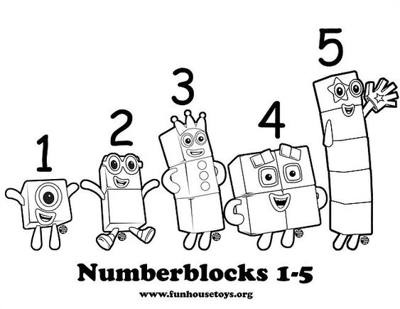 Numberblocks from One to Five for Children Coloring Page