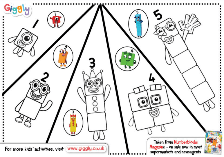 Numberblocks from One to Five for Kids Coloring Page