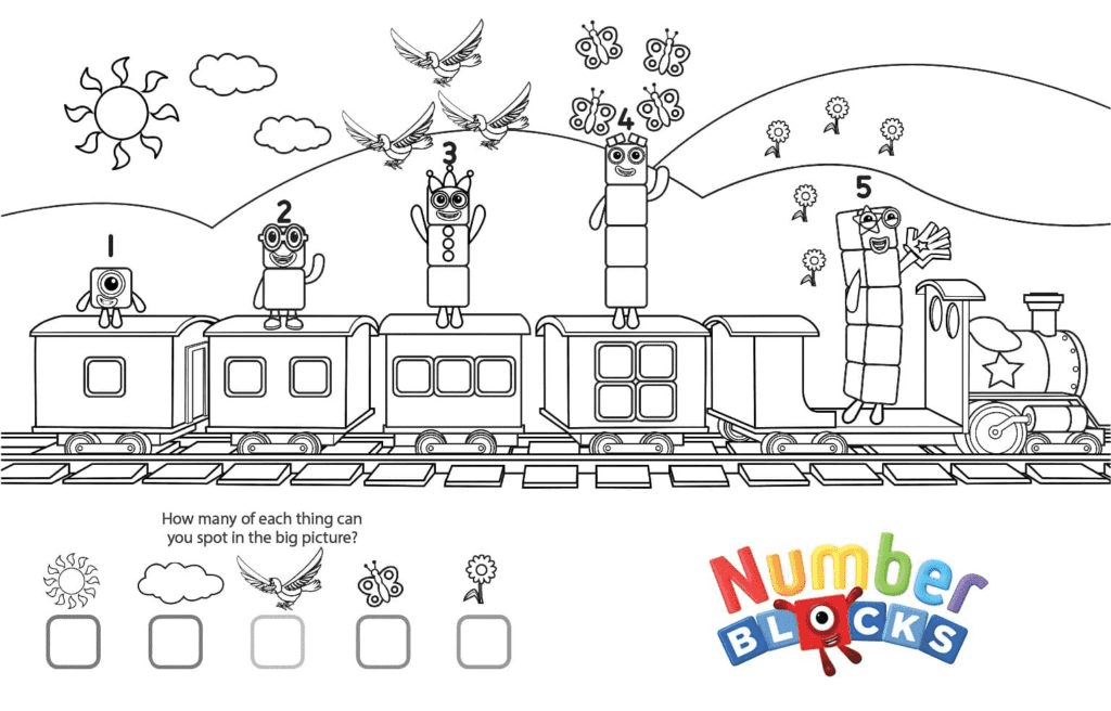 Numberblocks on the train Coloring Page