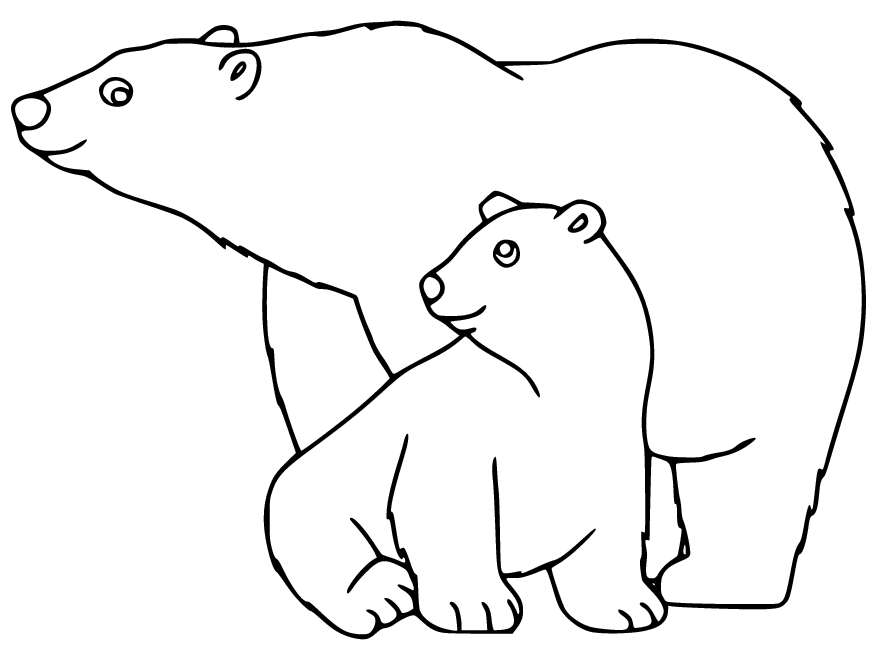 Polar Bear Cub and Mother Coloring Page