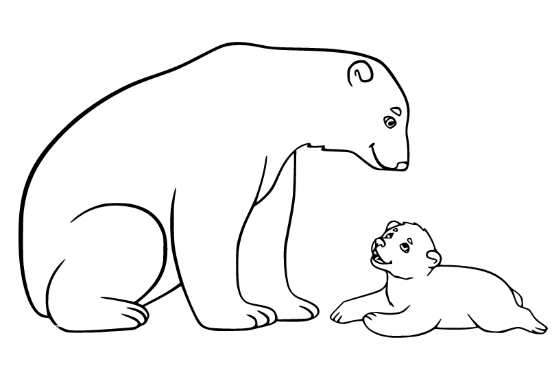 Polar Bear Mother and Baby Coloring Page
