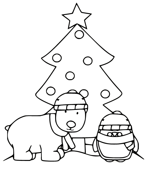 الدب القطبي والبطريق مع شجرة عيد الميلاد من الدب القطبي