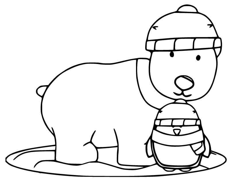 Polar Bear and Penguin Coloring Page
