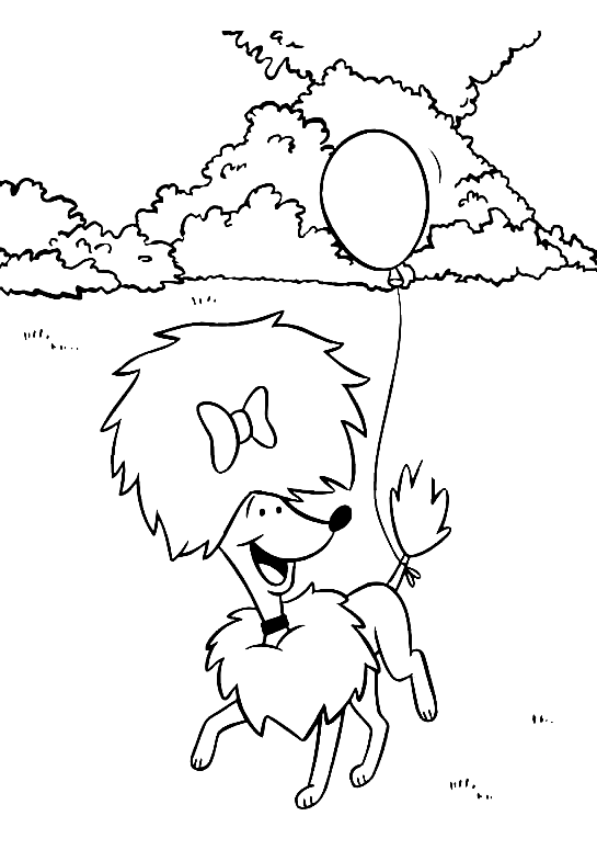 Poodle Playing With Baloon Coloring Page