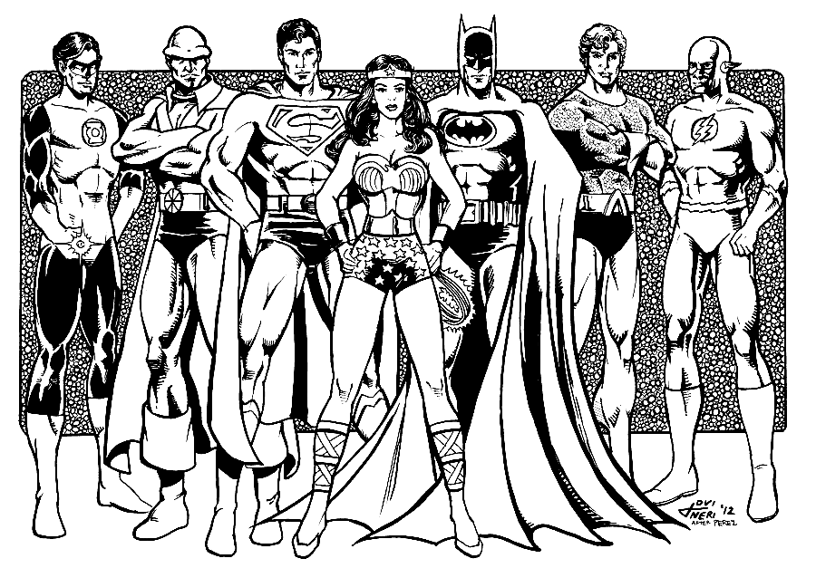 Página para colorear de personajes de la Liga de la Justicia imprimible