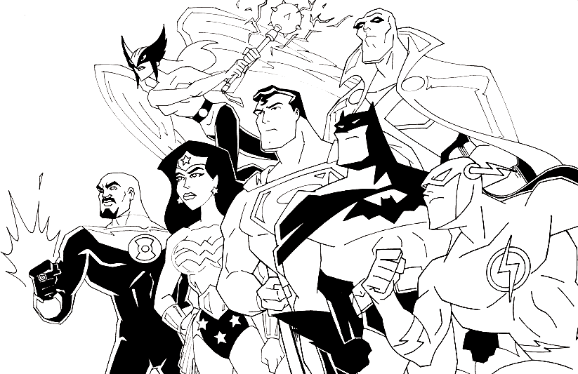 Pagina da colorare stampabile Justice League gratuita