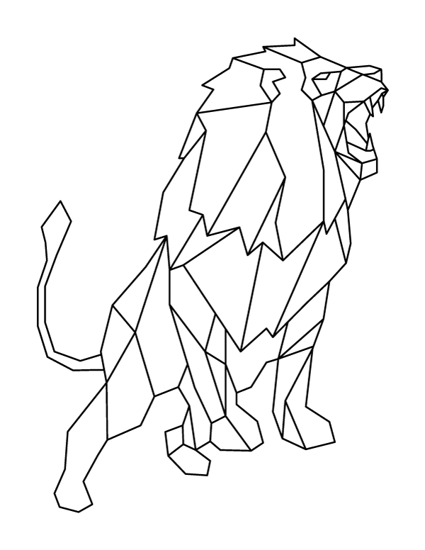 Roaring Geometric Lion Coloring Page