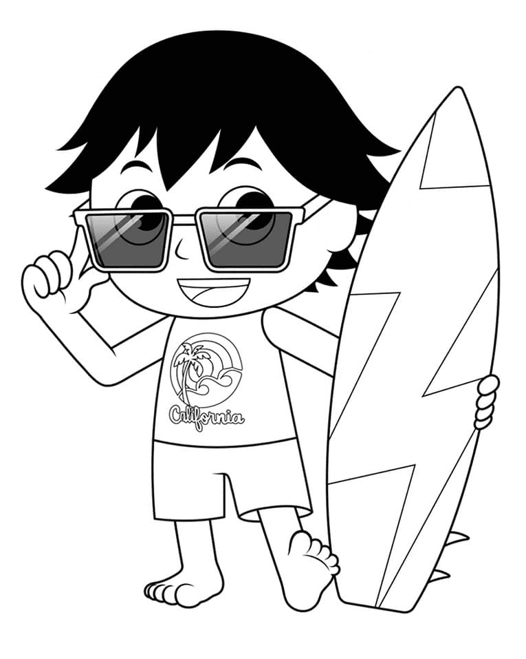 Ryan and Surfboard Coloring Pages