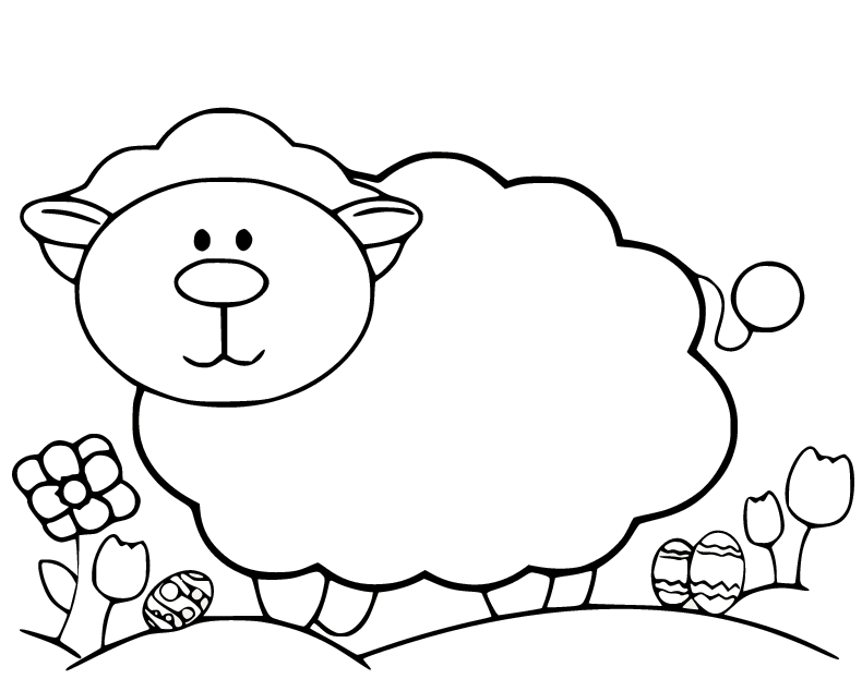 Sheep with Easter Eggs Coloring Page