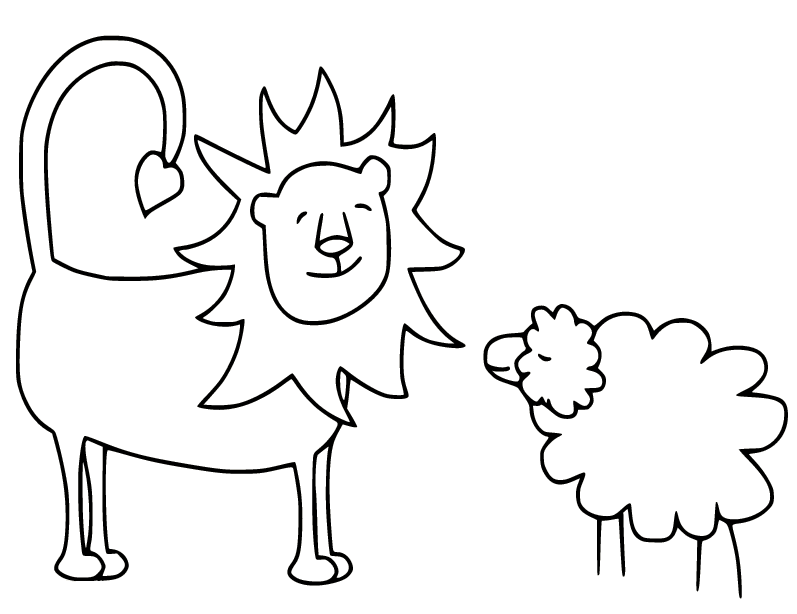 Sheep with a Lion Coloring Page
