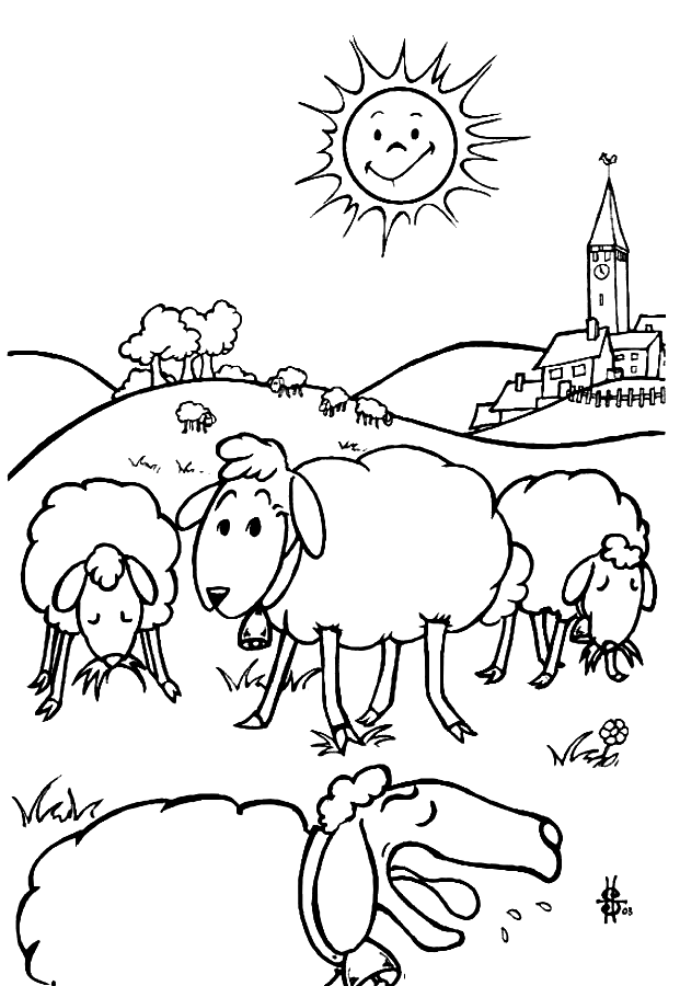 Sheeps Eating Grass Coloring Page