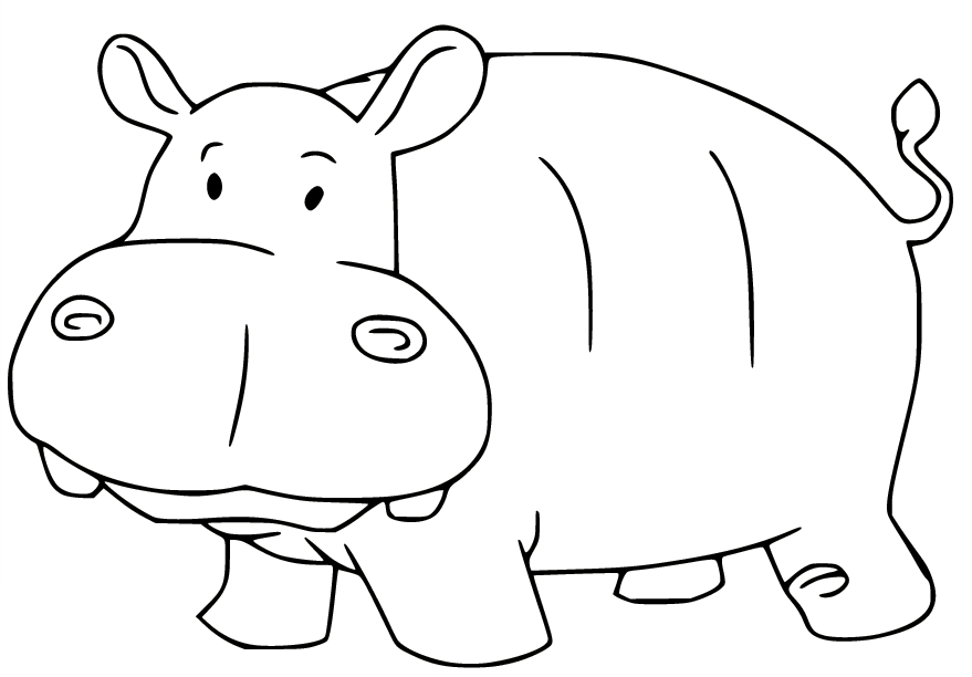 Simple Cartoon Hippo Coloring Page