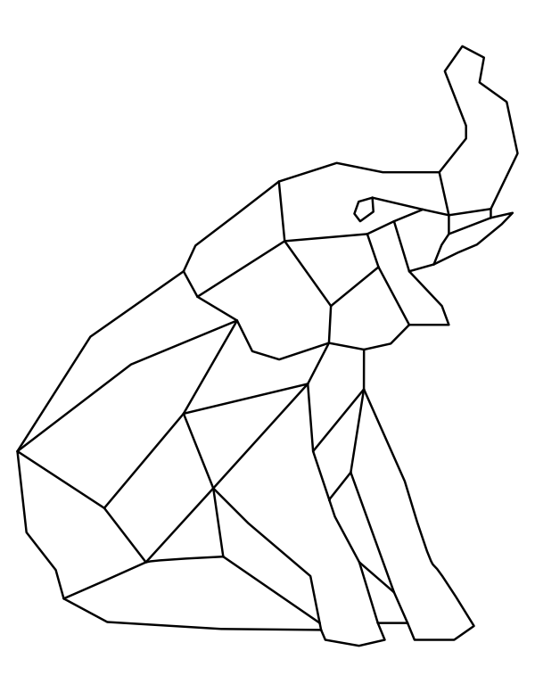 Sitzender geometrischer Elefant Malseite