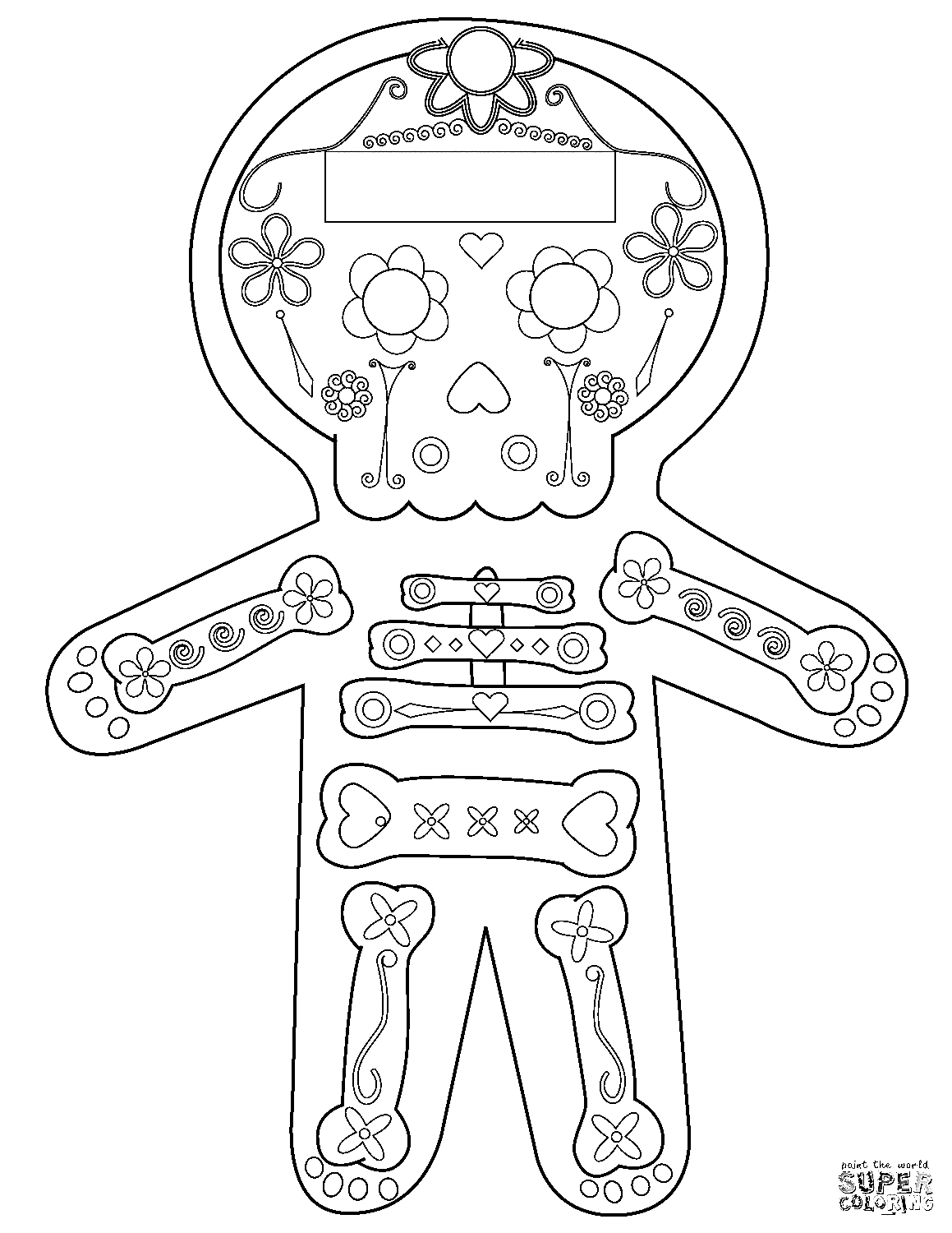 Skeleton Day of the Dead Coloring Page
