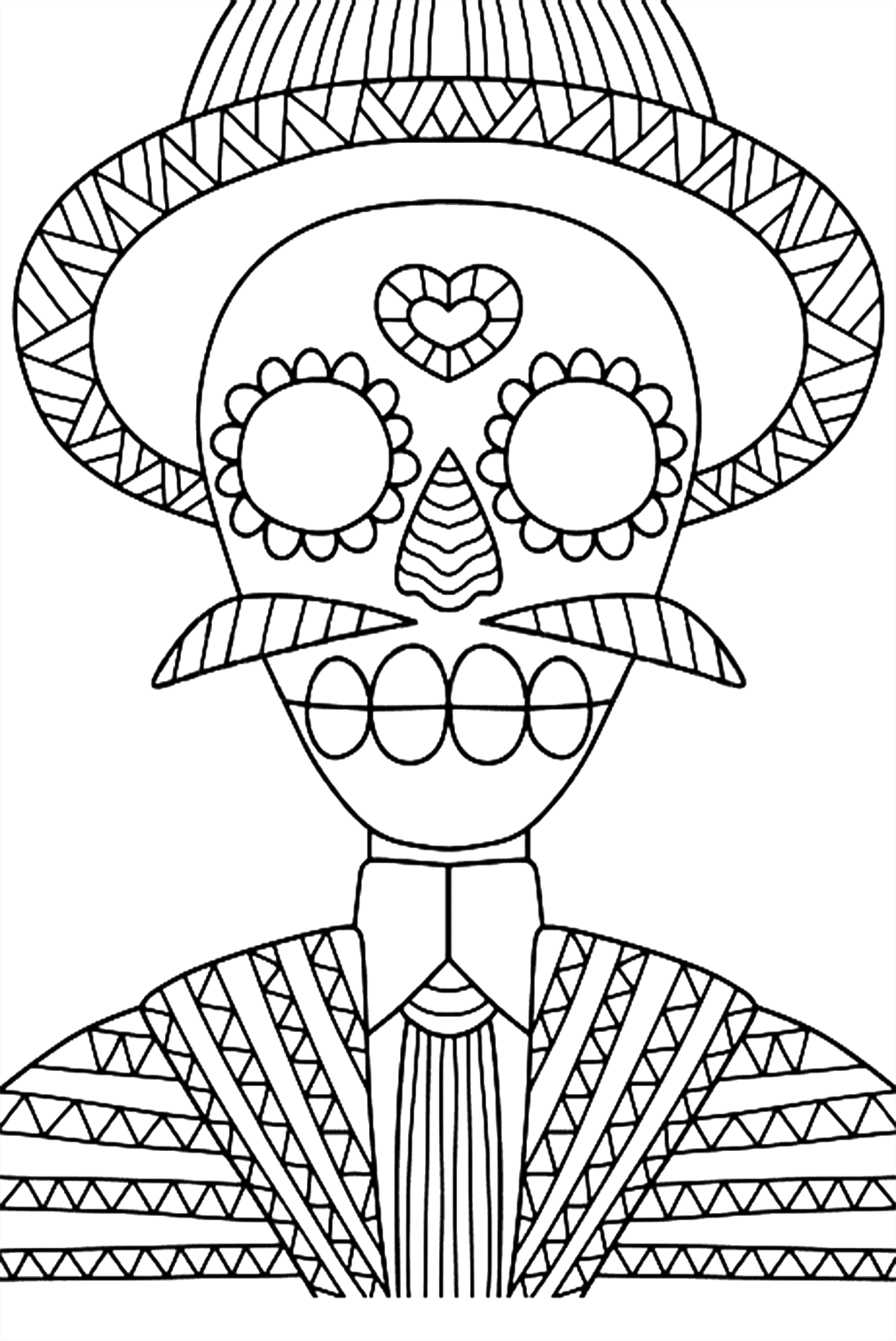 Esqueleto de traje con sombrero y bigote del Día de Muertos