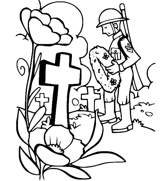 Soldier Laid a Wreath on the Tombstone Coloring Page