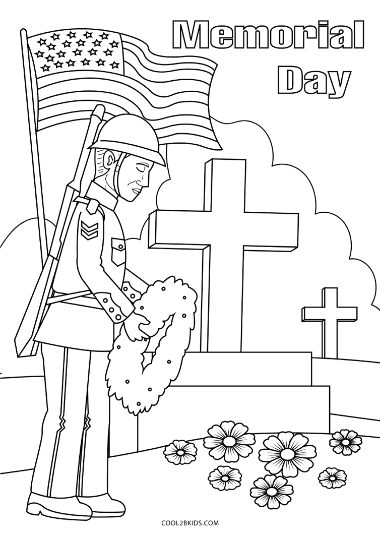 Soldier laid Wreath on the Tombstone Coloring Pages