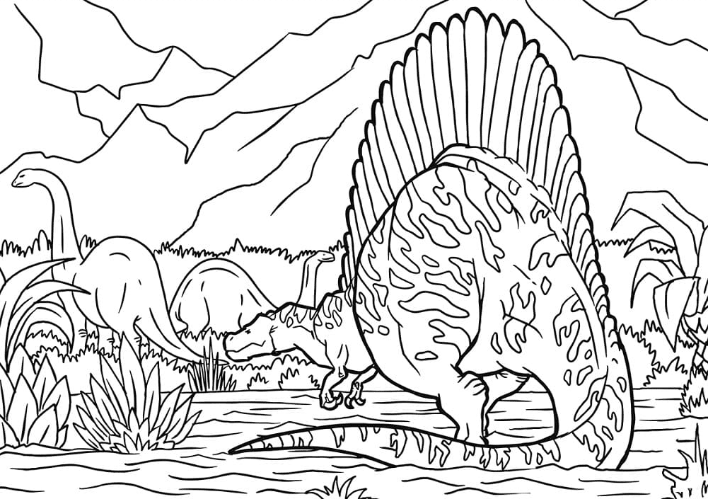 Dibujo para colorear de caza de espinosaurio