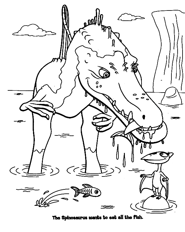 Spinosaurus Hunting the Fish Coloring Pages