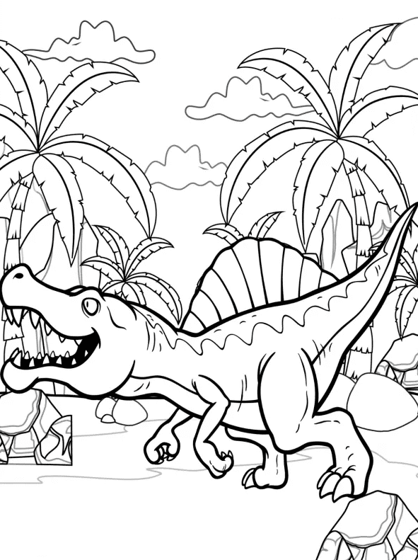 Spinosaurus in the Forest Coloring Page