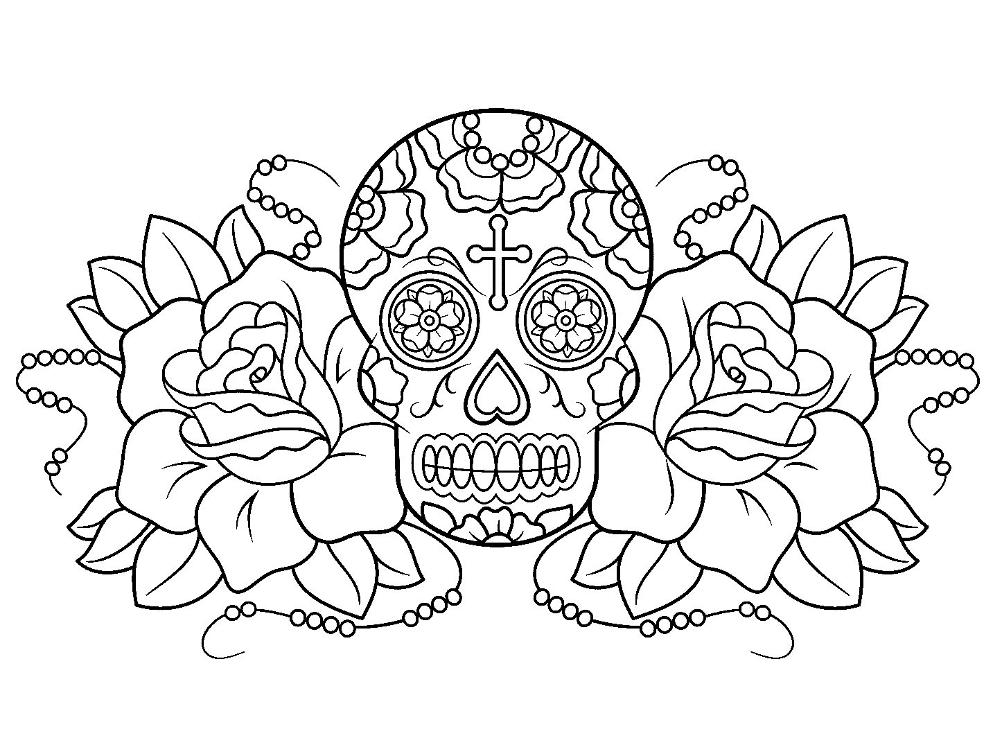 Sugar Skull and Roses Coloring Page