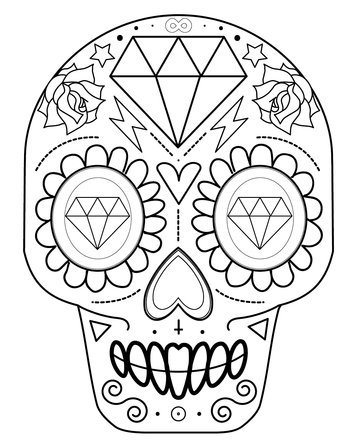 Sugar Skull with Diamonds Coloring Page
