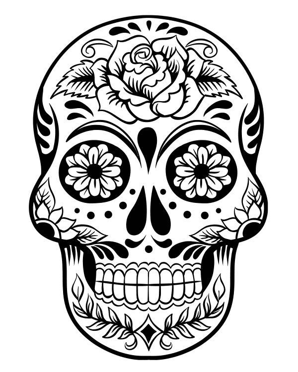 Sugar Skull with Flowers Coloring Page