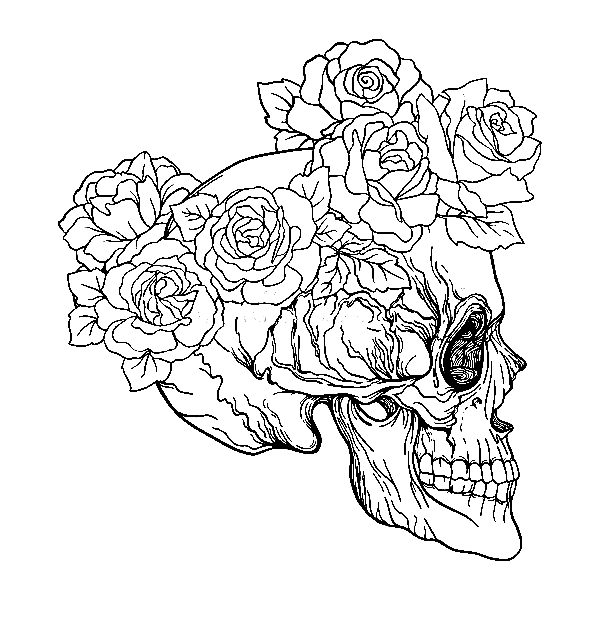 Sugar Skull with wreath Roses Coloring Page