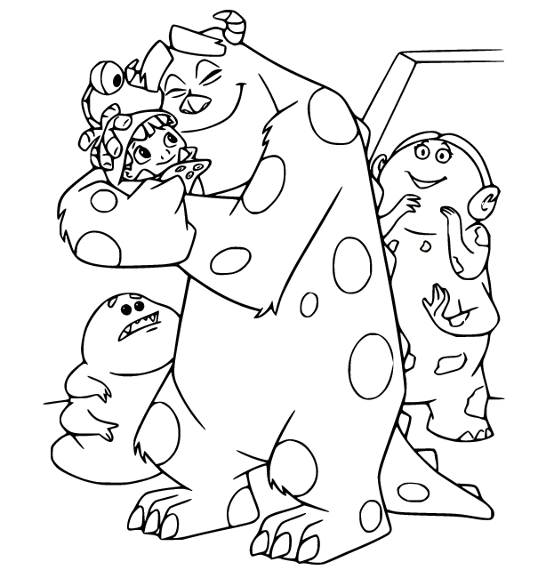 Sullivan Hugs Boo Happily Coloring Page