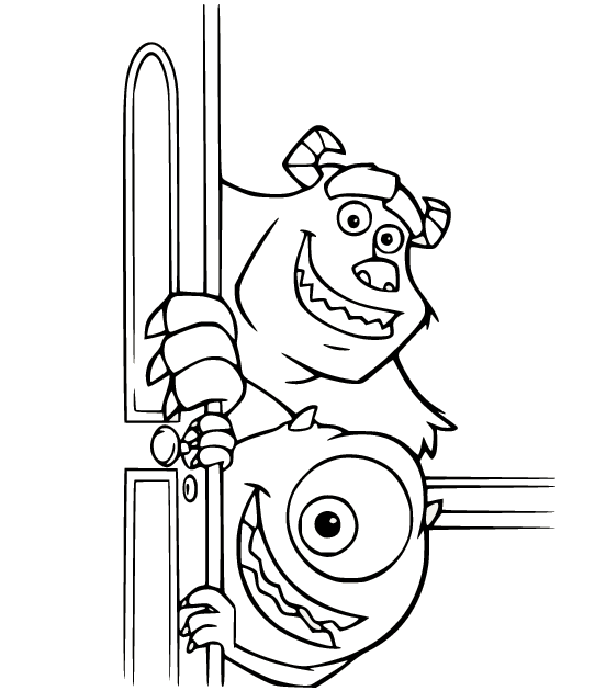 Sullivan and Mike at Door Coloring Page