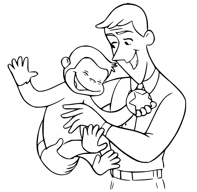 Ted Shackleford and Curious George Coloring Page