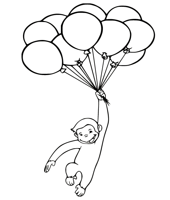De ballon nam Curious George mee naar de lucht Kleurplaat