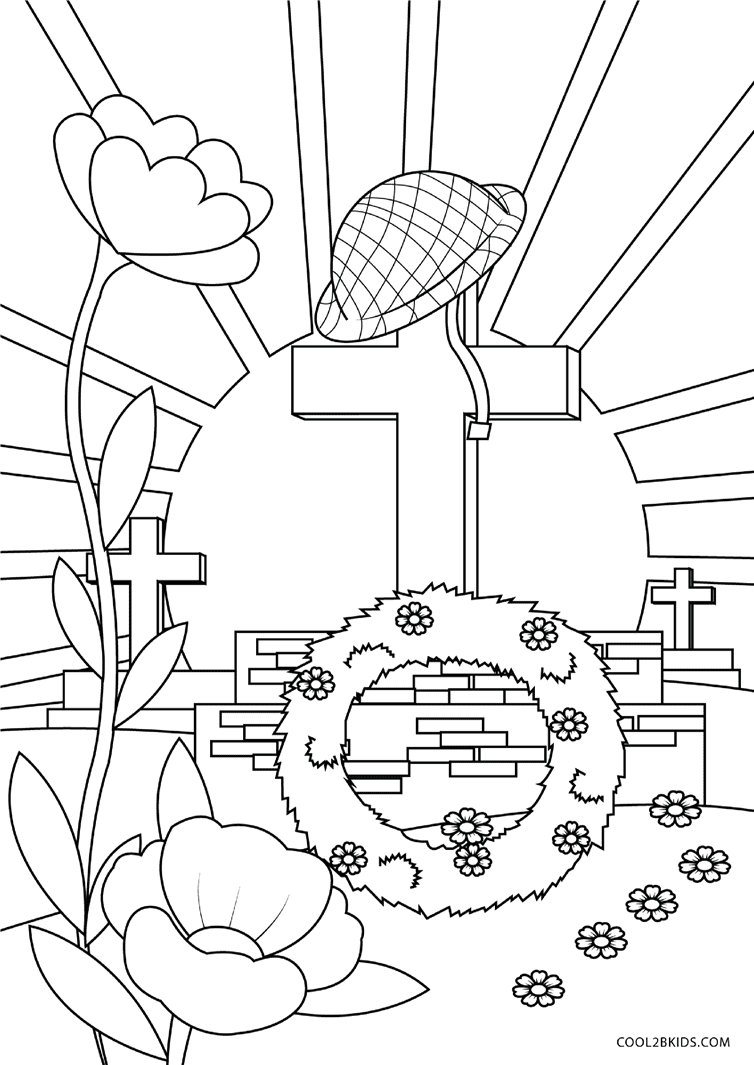 Tombstone with Helmet and Wreath Coloring Page