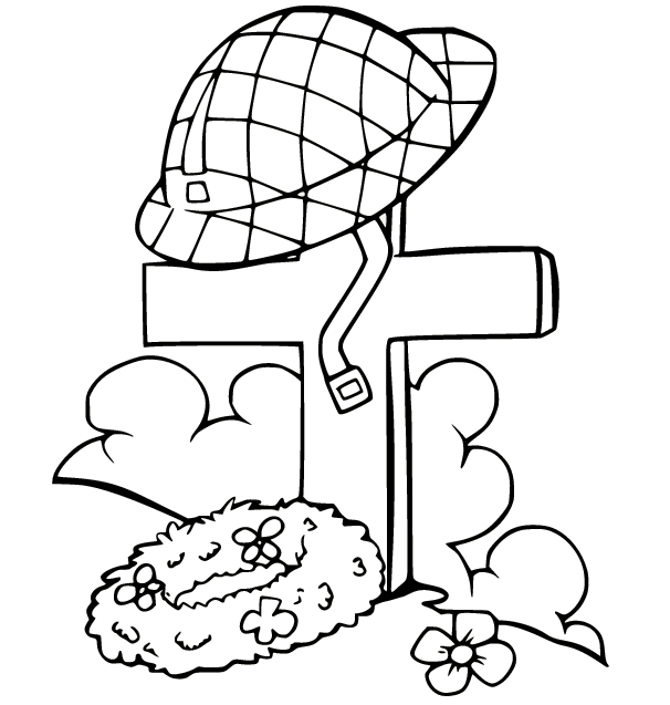 Tombstone with a Helmet Coloring Page