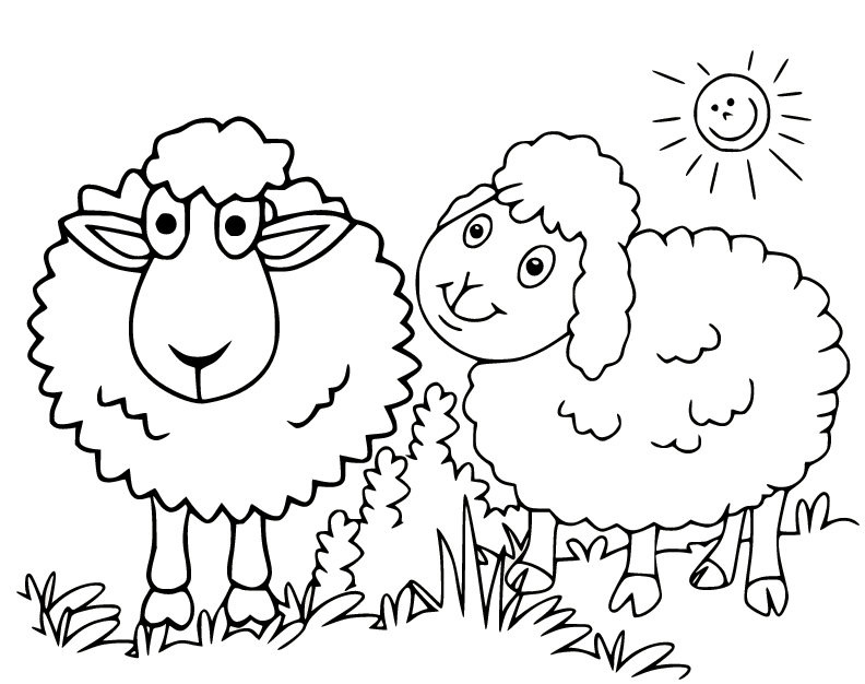 Pagina da colorare di due pecore del fumetto