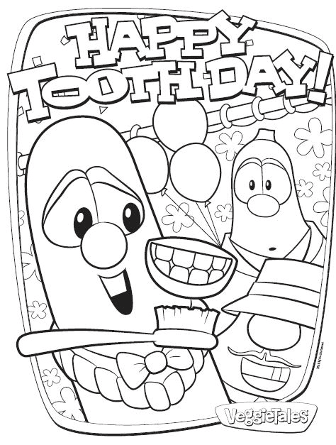 Pagina da colorare di VeggieTales Happy Tooth Day