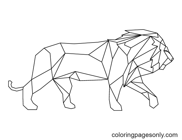 Pagina da colorare di leone geometrico a piedi