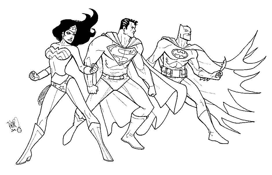Wonderwoman, Superman, Batman Coloring Page