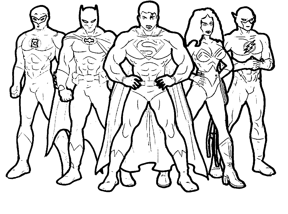 《正义联盟》中的神奇女侠、超人、闪电侠、蝙蝠侠、超人