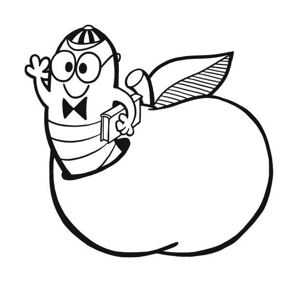 Worm And Apple Coloring Page