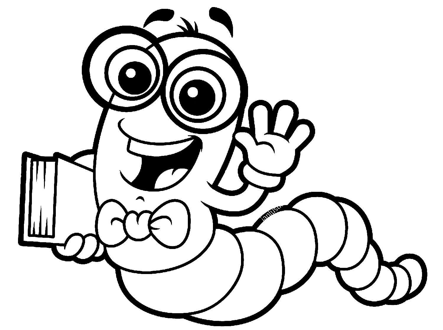 Worm With Book Coloring Page
